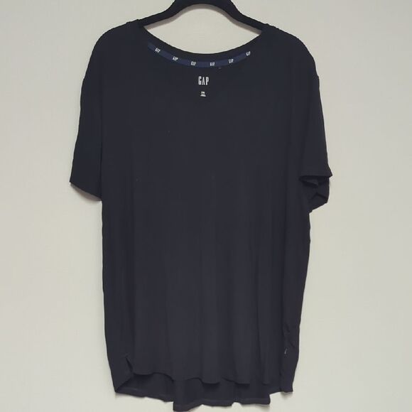 GAP Black Short Sleeve Tee Casual V Neck - Picture 1 of 5